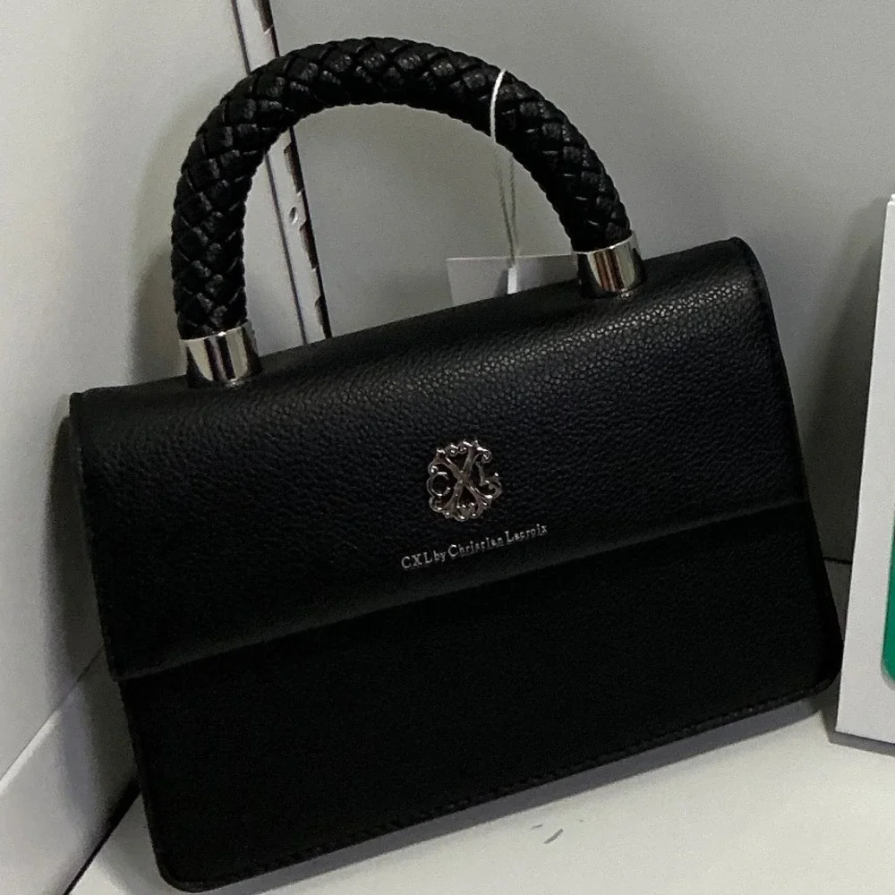 CXL by Christian Lacroix Black Pebbled Faux Leather Braided Handle Handbag